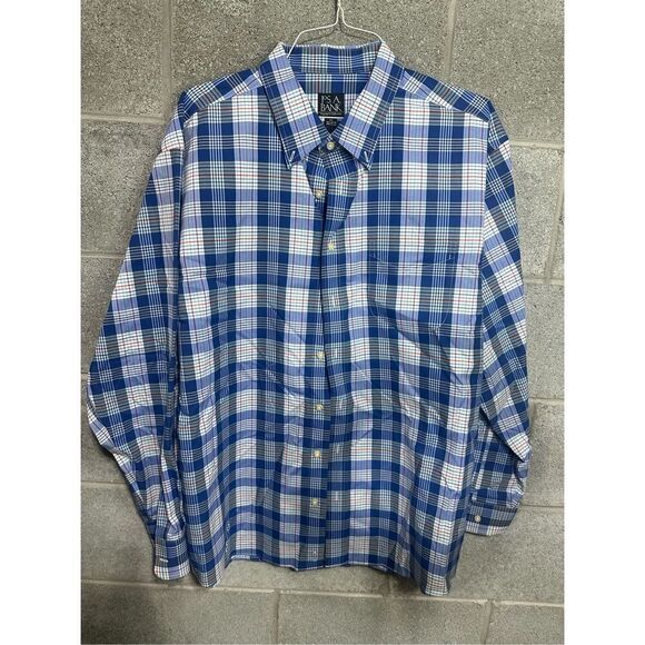 JoS.A.Bank Traveler Long Sleeve Button Down Plaid Shirt Blue 2XL - Picture 1 of 3